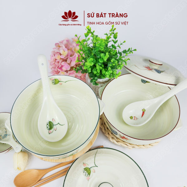 Thố sứ đựng cơm có nắp - Sứ Bát Tràng