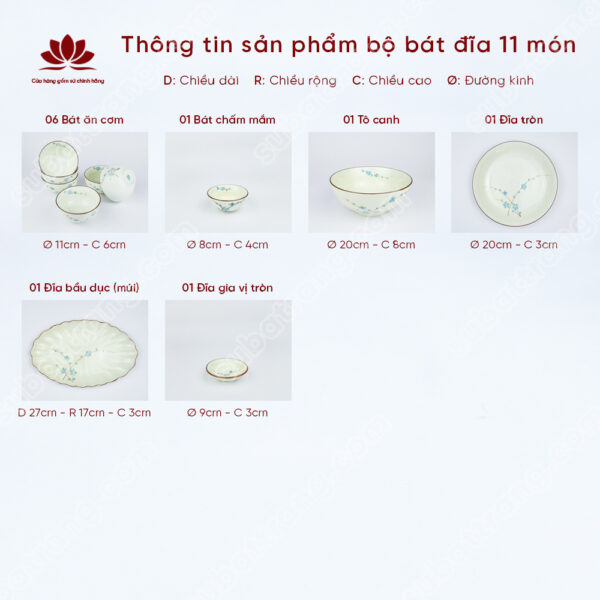 Thông tin sản phẩm bộ chén đĩa Bát Tràng 11 món