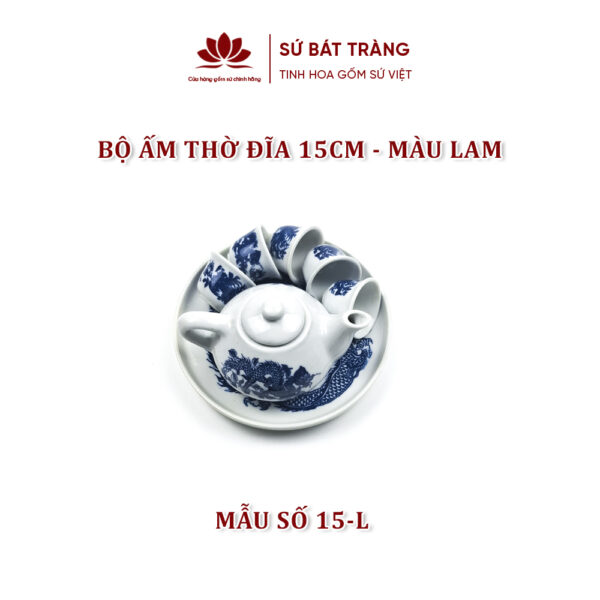Bộ ấm chén thờ màu lam kích thước đĩa 15cm